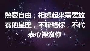 熱愛自由，相處起來需要放養的星座，不聯絡你，不代表心裡沒你