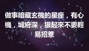 做事暗藏玄機的星座，有心機，城府深，狠起來不要輕易招惹