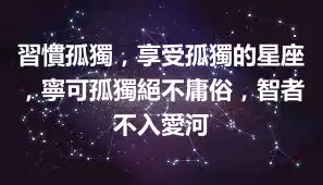 習慣孤獨，享受孤獨的星座，寧可孤獨絕不庸俗，智者不入愛河